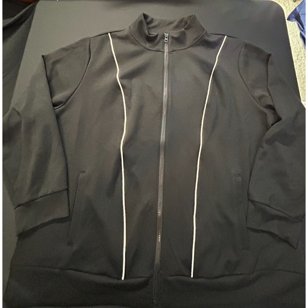 Ava & Viv Black Zip Up Track Jacket White Stripe Plus Size 2X NWOT